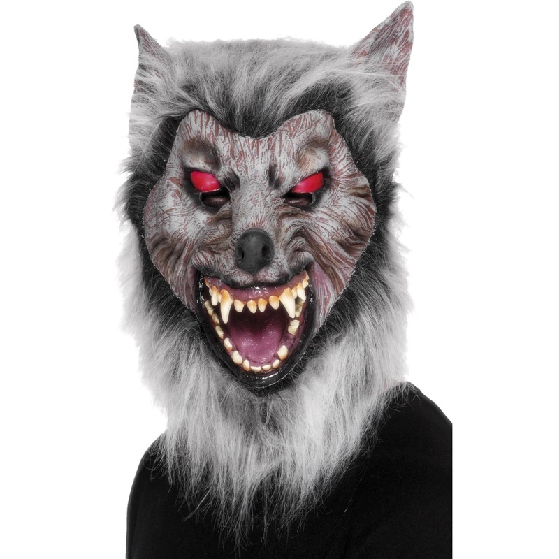 Full Head Mens Grey Wolf Costume Mask with Faux Fur