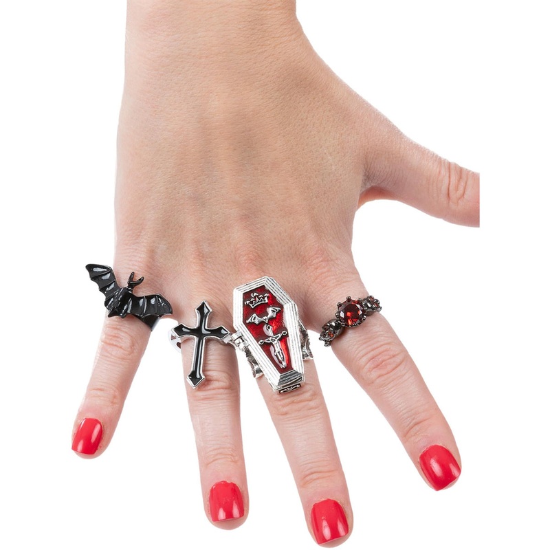 Gothic Assorted Vampire Costume Rings 4 Pack
