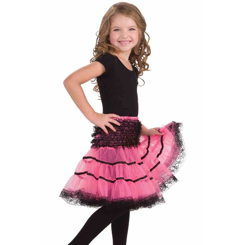Lace Trimmed Girls Black and Pink Petticoat