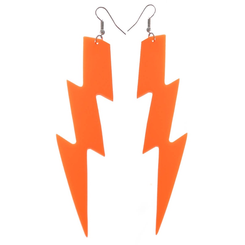 Large Neon Orange 80s Lightning Bolt Costume Earrings