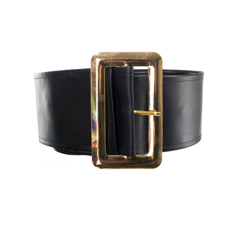 Leather Look Black Santa Belt with Gold Buckle