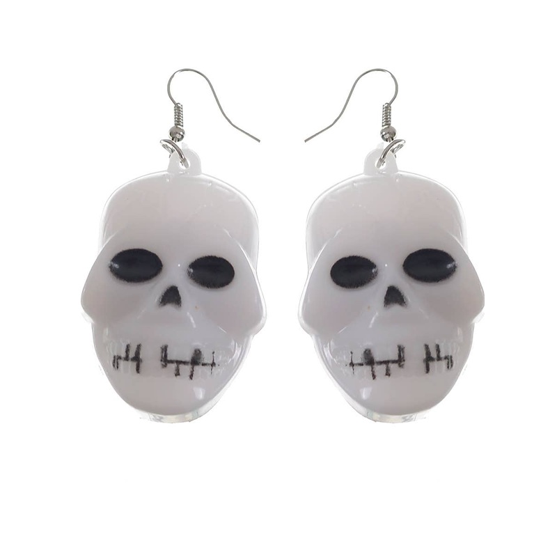 Light Up White Skull Halloween Costume Earrings