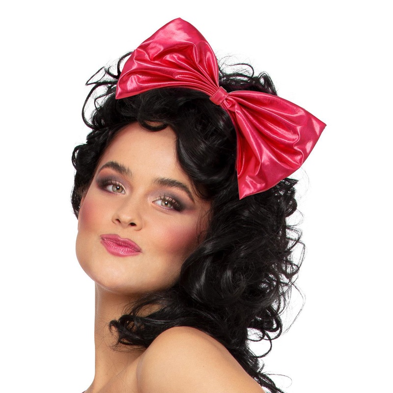 Oversized 1980s Womens Metallic Hot Pink Bow Costume Headband