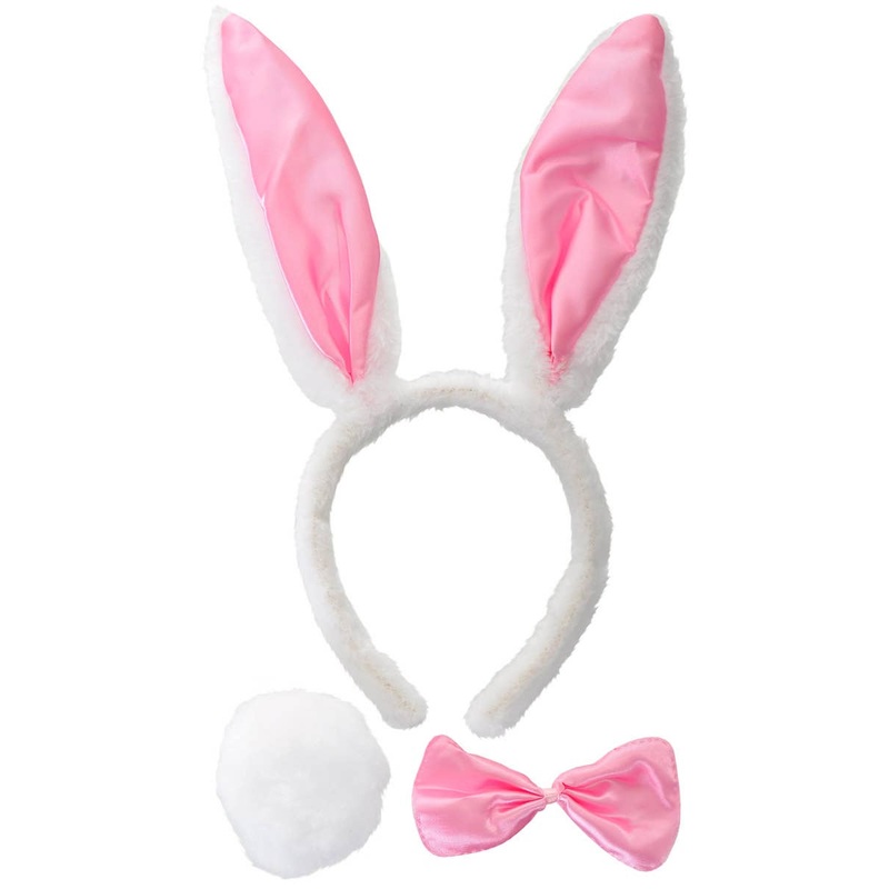 Plush White and Pink Satin Bunny 3 Piece Accessory Set