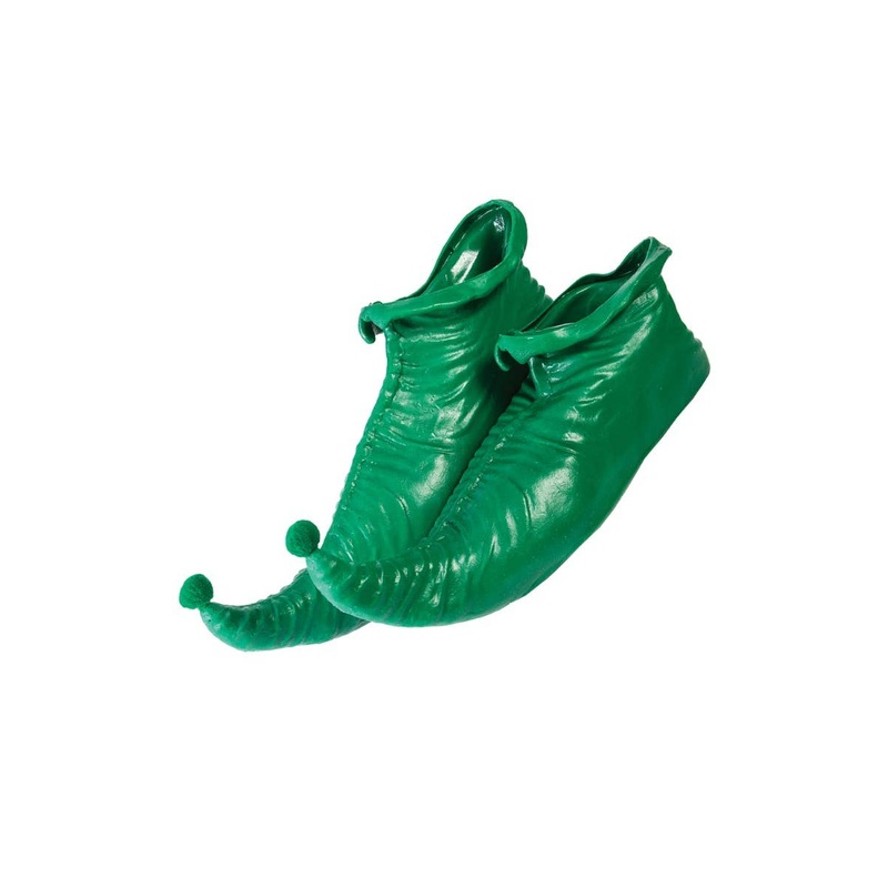 Pointy Green Christmas Elf Shoes with Pom Pom