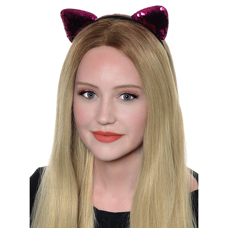 Sequinned Pink Cat Ears Headband Costume Accessory