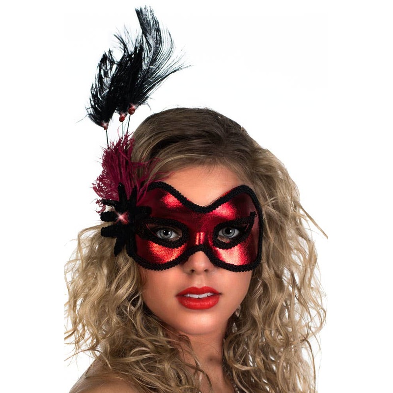 Side Feather Red Vinyl Masquerade Mask