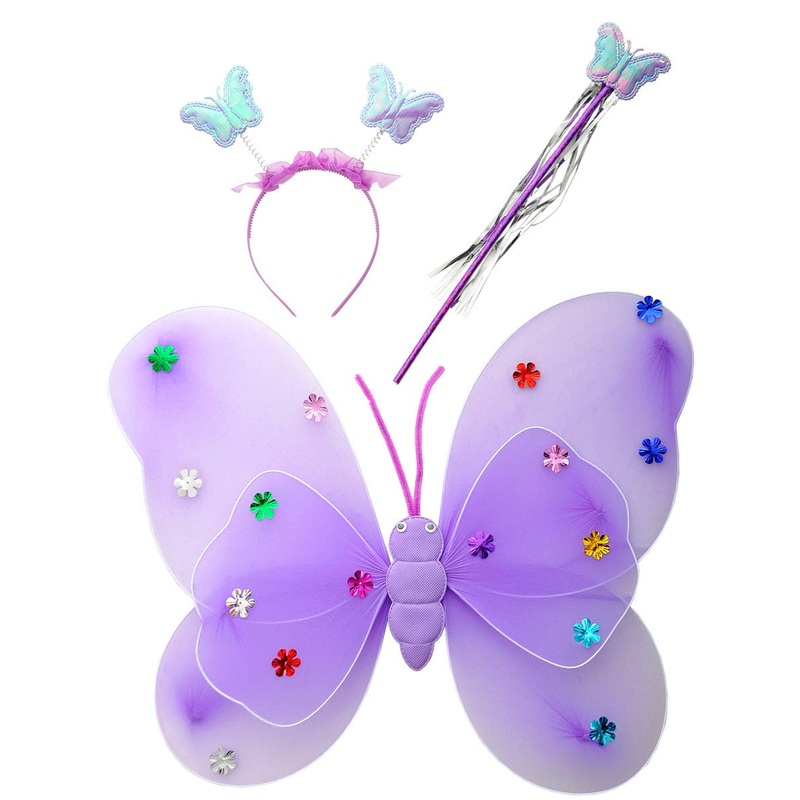 Sweet Purple Girls Butterfly Fairy Wings Accessory Kit