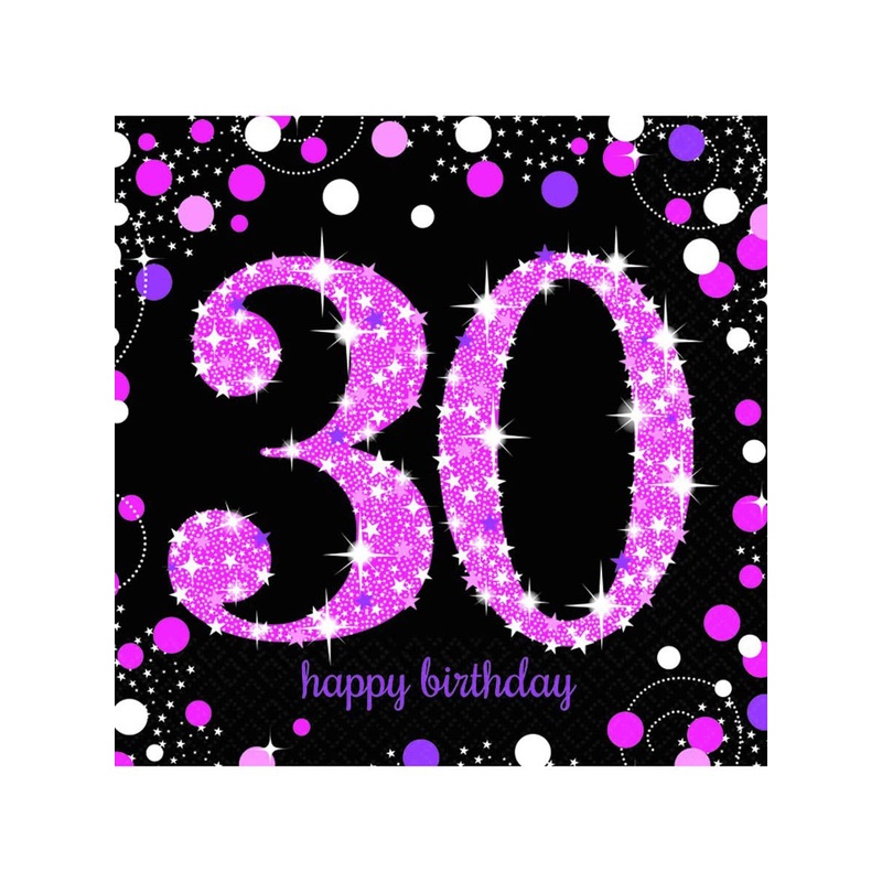 30th Birthday Pink and Black 16 Pack Lunch Napkins