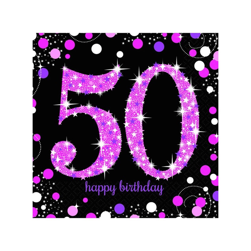 50th Birthday Pink and Black 16 Pack Lunch Napkins