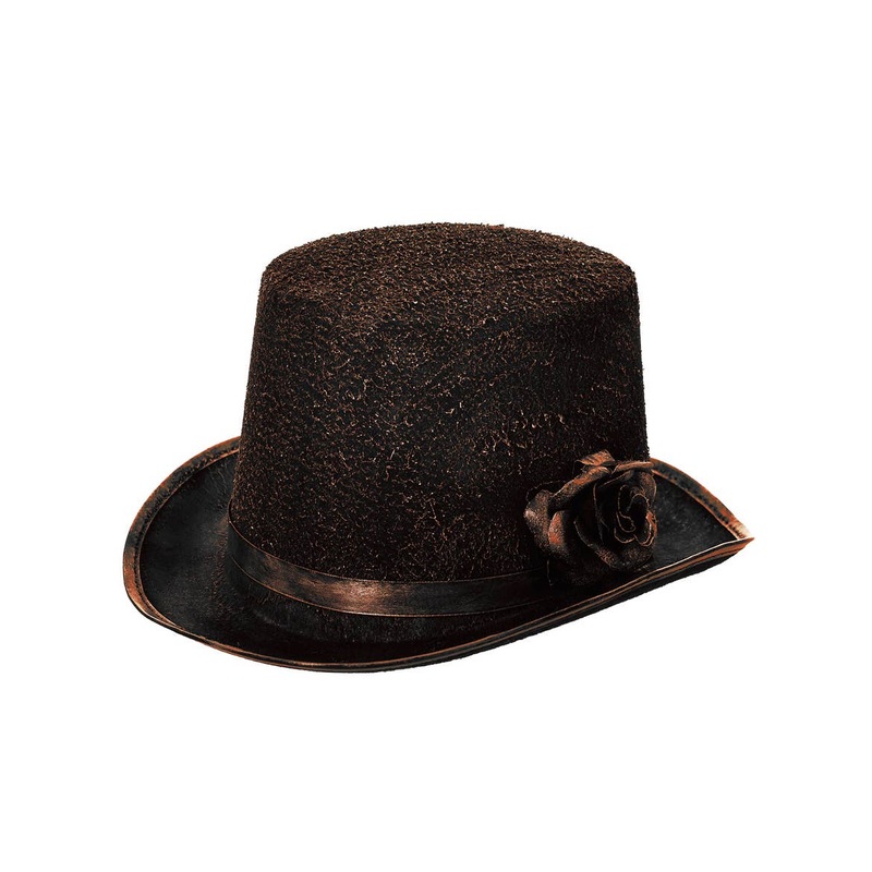 Antique Bronze Halloween Top Hat with Flower