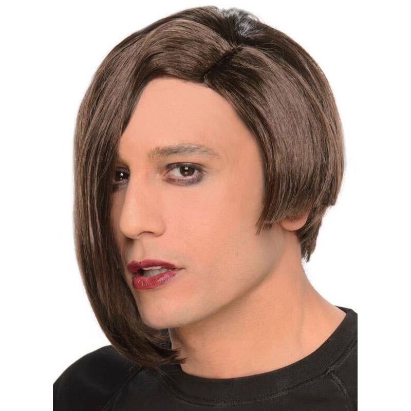 Asymmetric Blunt Cut Mens Brown Emo Costume Wig