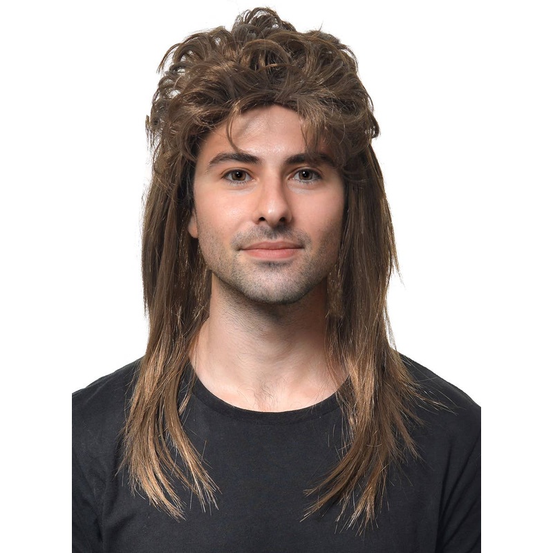 Classic Long Ash Brown Mullet Mens Costume Wig