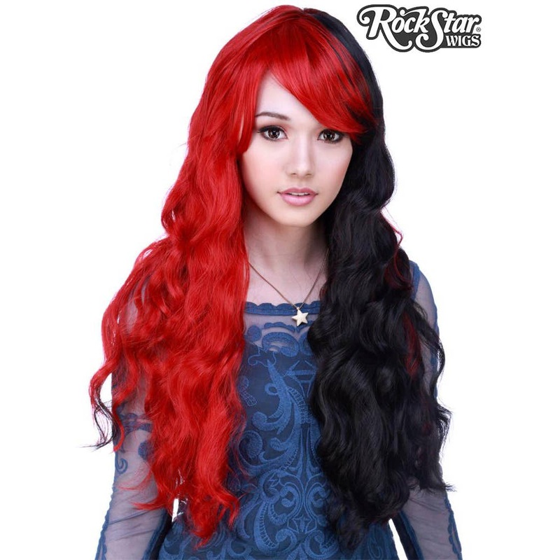 Classic Wavy Womens Red and Black Deluxe Fashion Wig