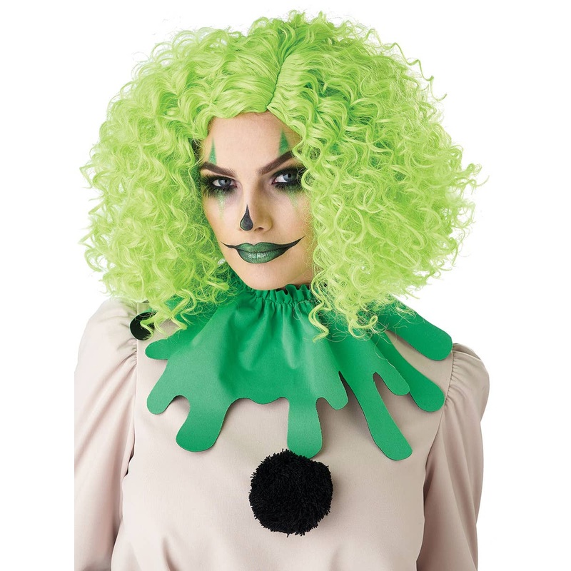 Corkscrew Clown Mid Length Curly Green Womens Costume Wig