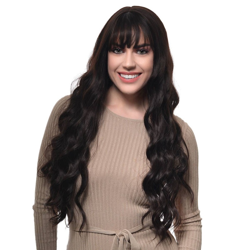 Extra Long Dark Brown Wavy Fashion Wig with Fringe