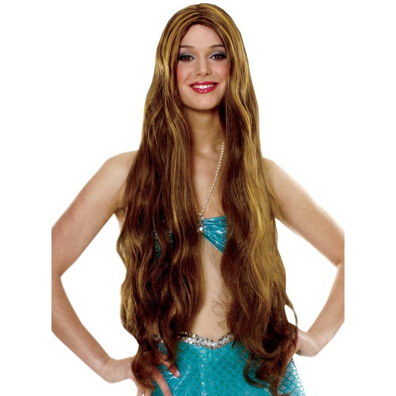 Extra Long Womens Brown Atlantis Costume Wig