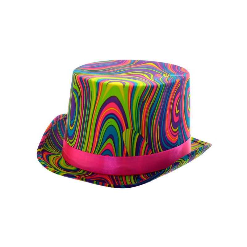 Funky Rainbow Neon Swirl Print Costume Top Hat