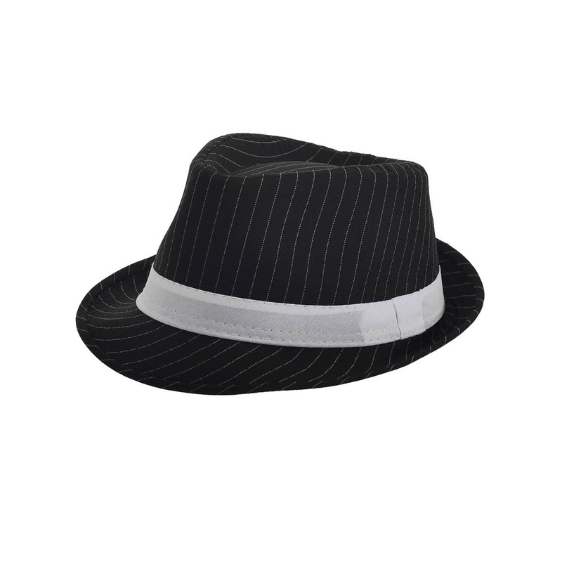 Gangster Black and White Pinstripe Fedora Costume Hat