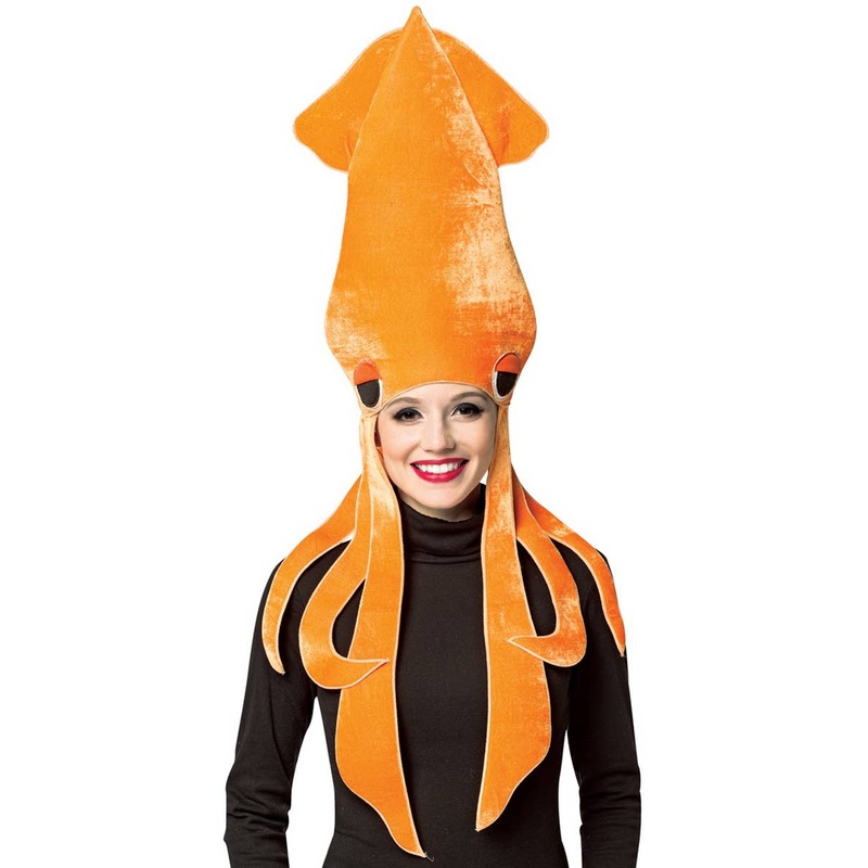 Giant Orange Squid Adults Costume Hat
