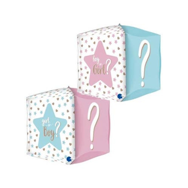 Girl or Boy 38cm Cube Shaped Gender Reveal Foil Balloon