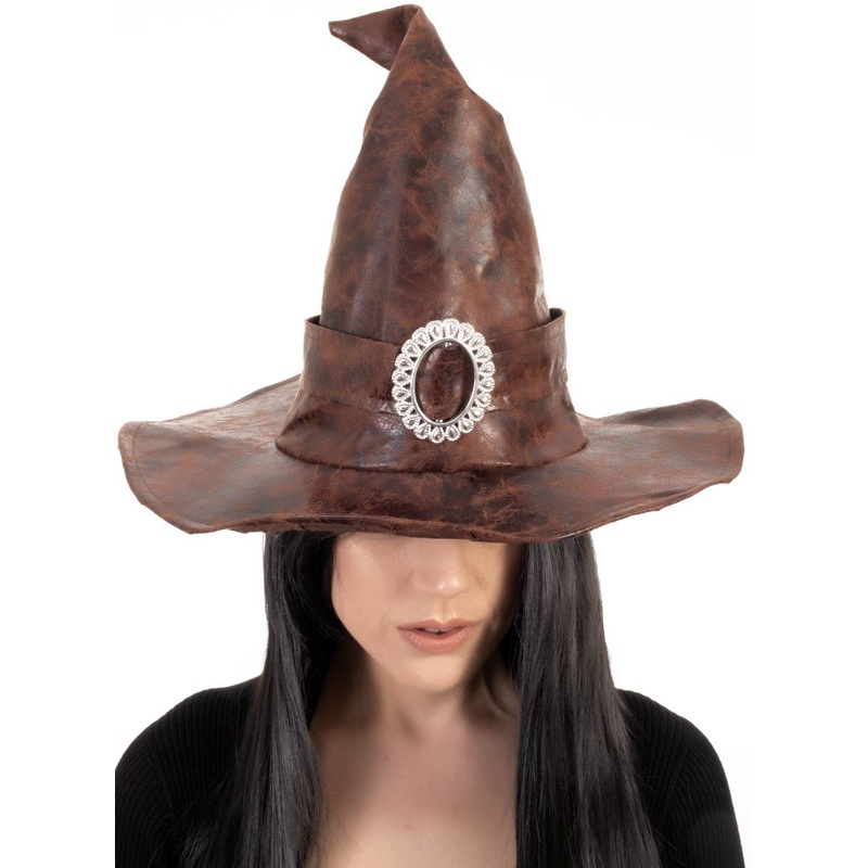 Leather Look Brown Witch Halloween Costume Hat