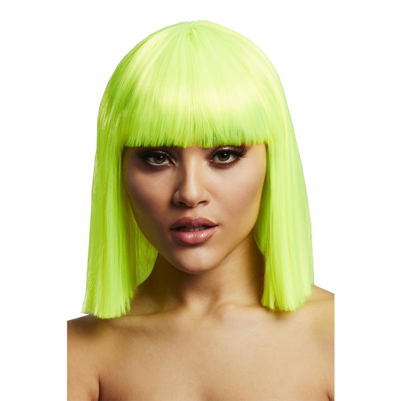 Lola Womens Lime Green Deluxe Bob Wig with Fringe