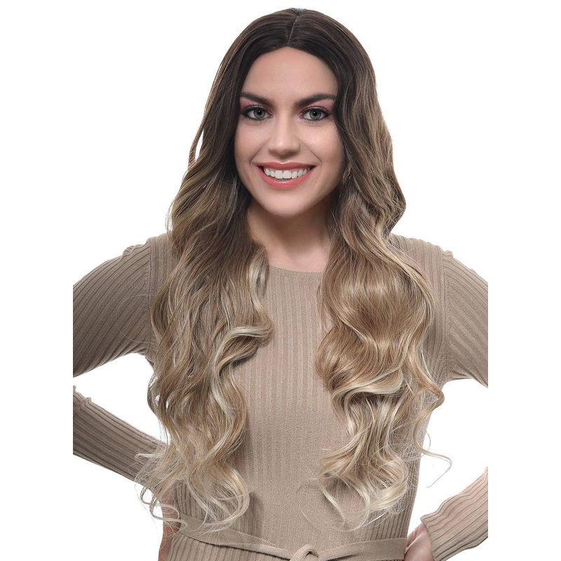 Long Curly Brown to Blonde Ombre Lace Part Fashion Wig