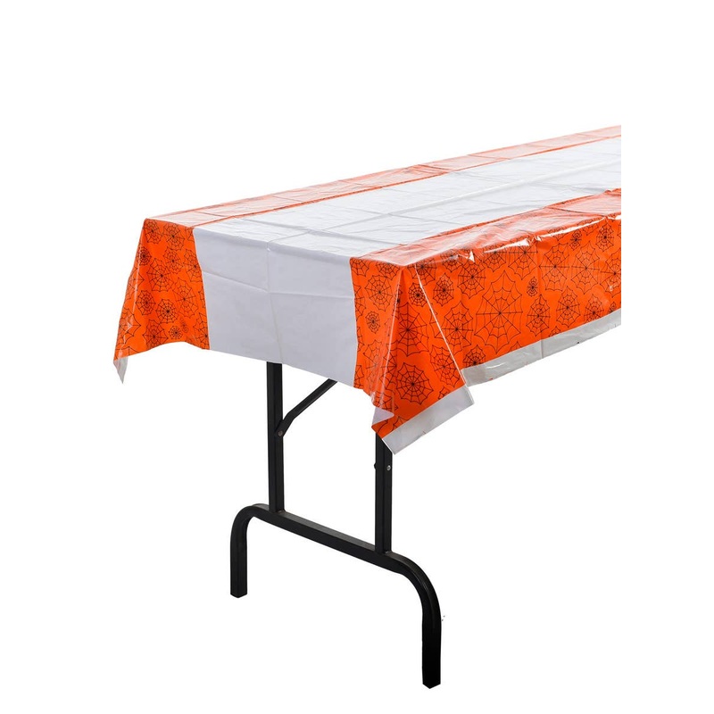 Plastic Orange and White Web Pattern Halloween Table Cover