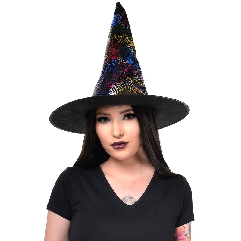 Rainbow Spiderweb Print Witch Halloween Hat