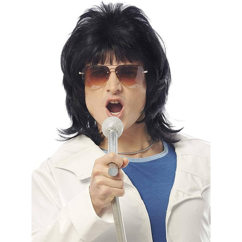 Rock You Mens Black Freddie Mercury Costume Wig