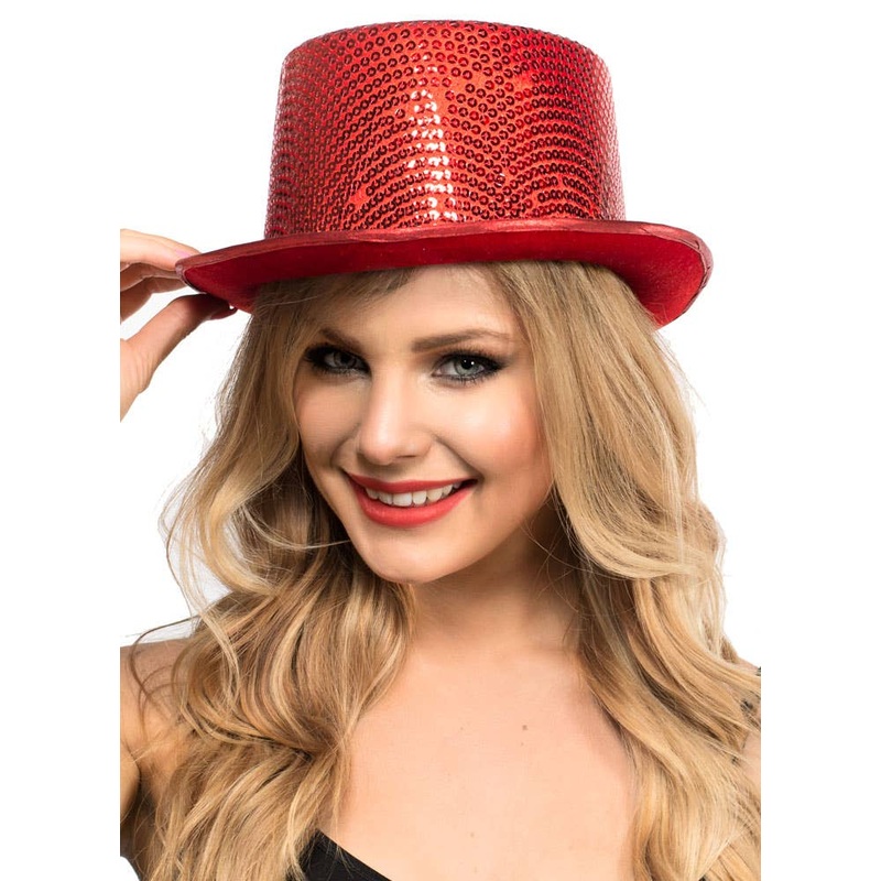 Sequinned Costume Top Hat in Red