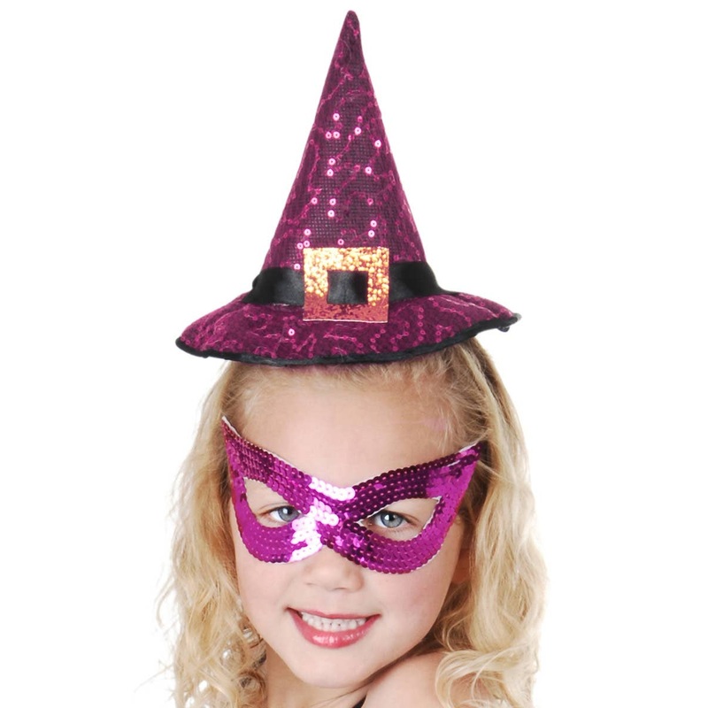 Sequinned Purple Mini Kids Witch Halloween Hat