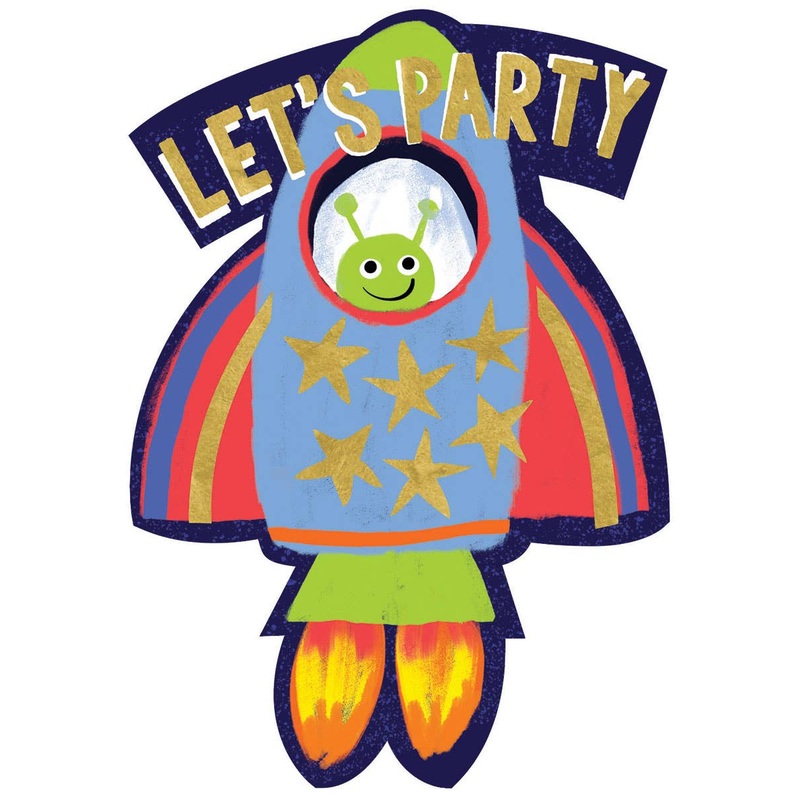 Space Rocket Let's Party 8 Pack Party Invites
