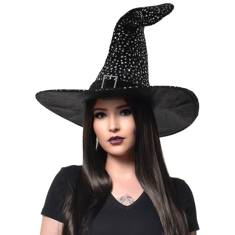Starry Curved Black Witch Halloween Costume Hat