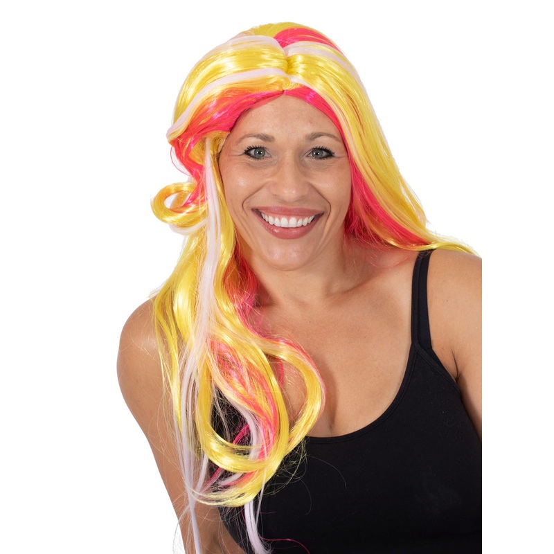 UV Reactive Womens Yellow And Pink Costume Wig