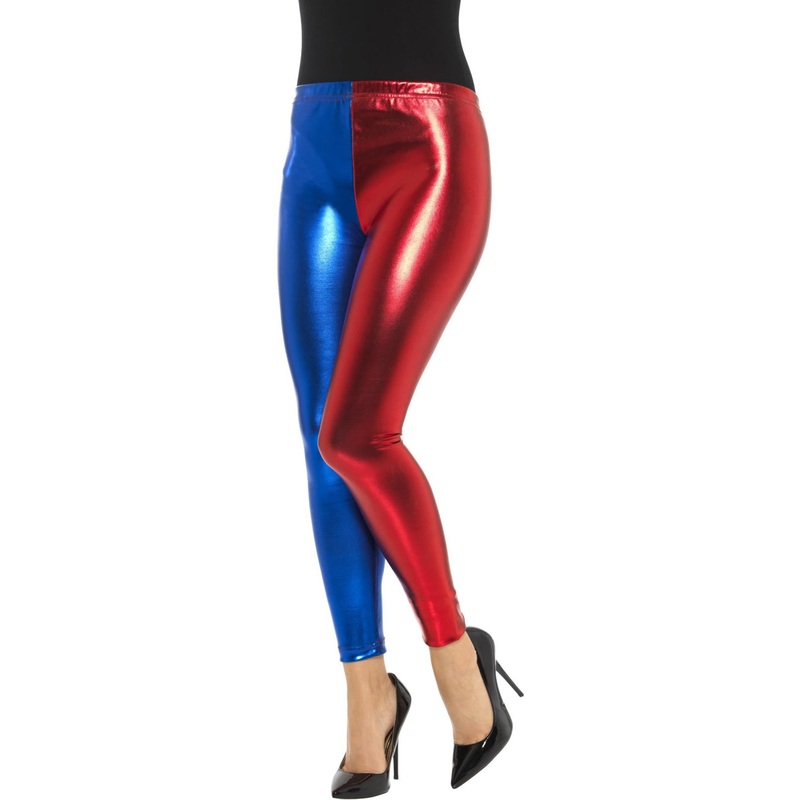 Wet Look Red and Blue Womens Harley Quinn Leggings