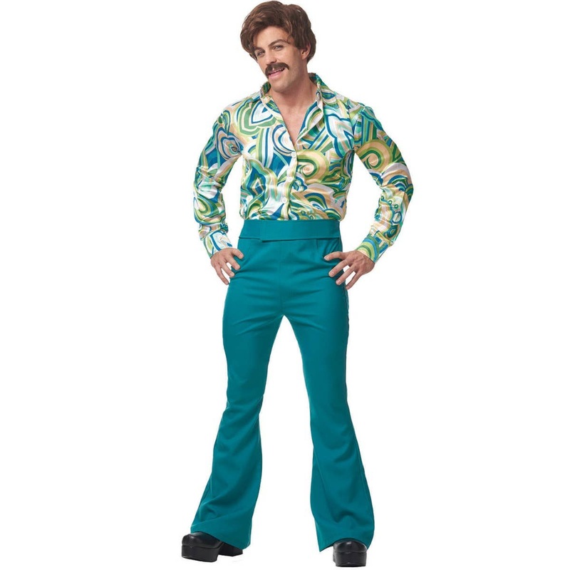 1970s Dude Mens Green Retro Fancy Dress Costume