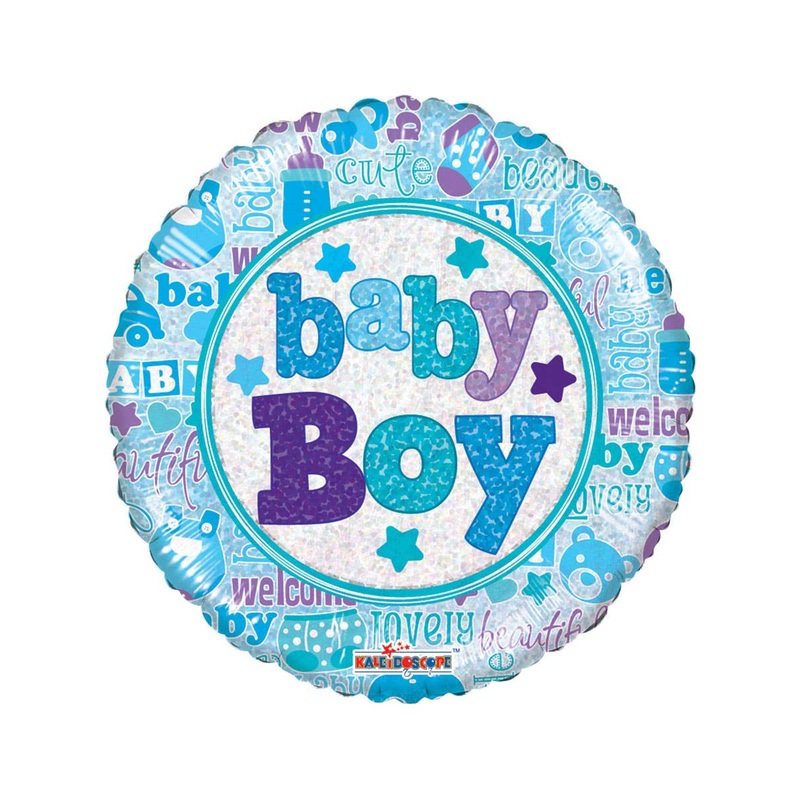 Blue Holographic Baby Boy 46cm Round Foil Baby Shower Balloon
