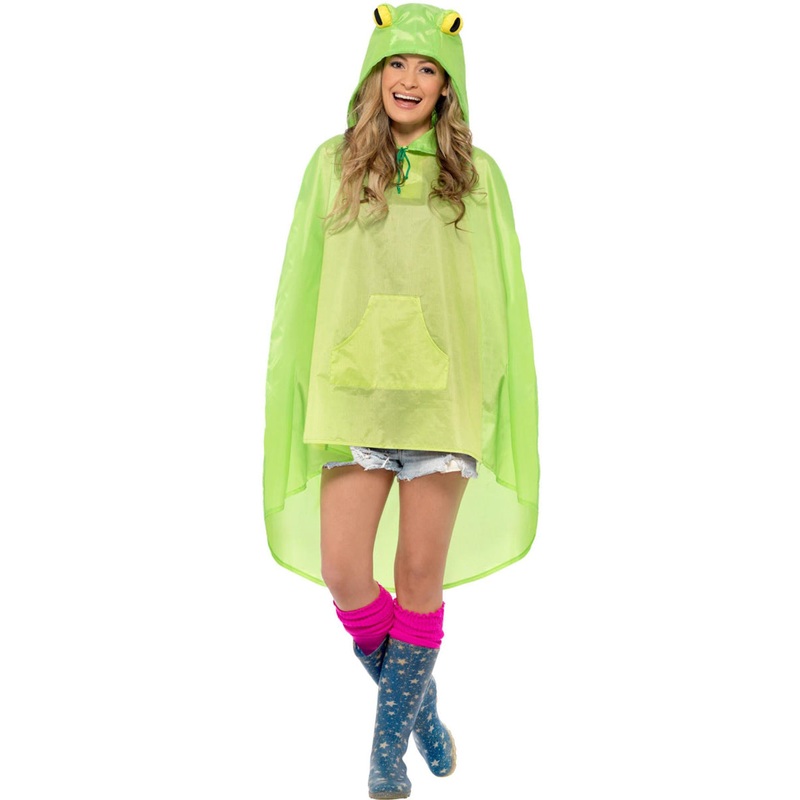 Bright Green Womens Frog Poncho Animal Costume