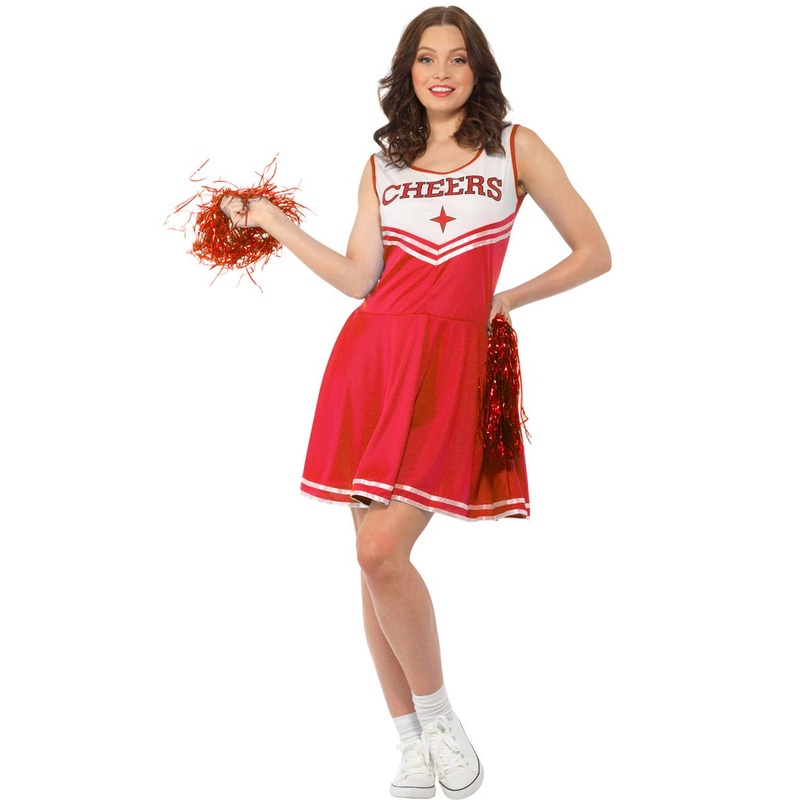 Cheering Red Cheerleader Womens Fancy Dress Costume