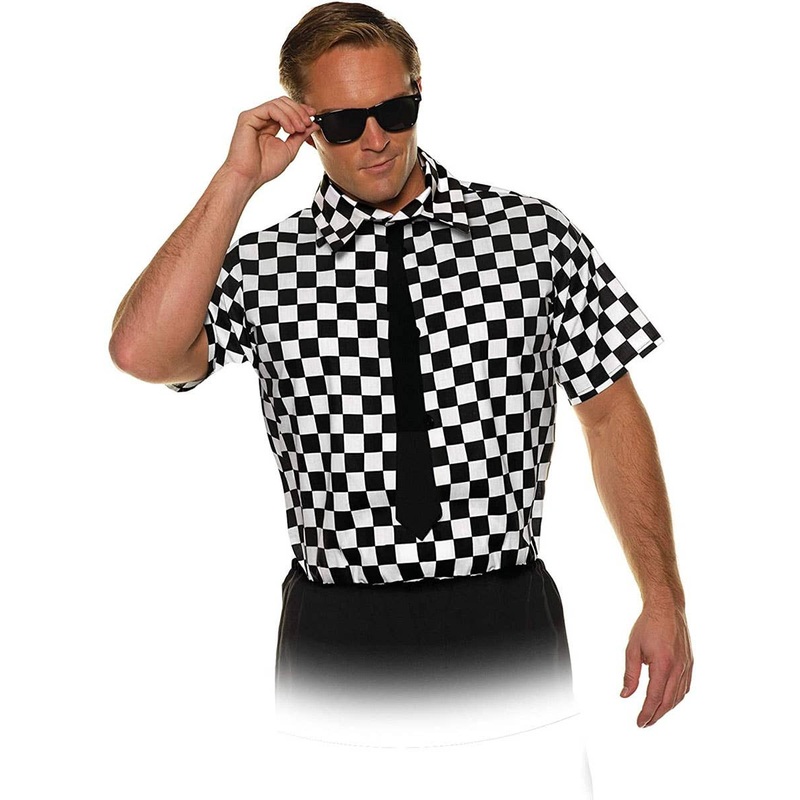 Chequered Black and White 80s Plus Size Mens Costume Shirt