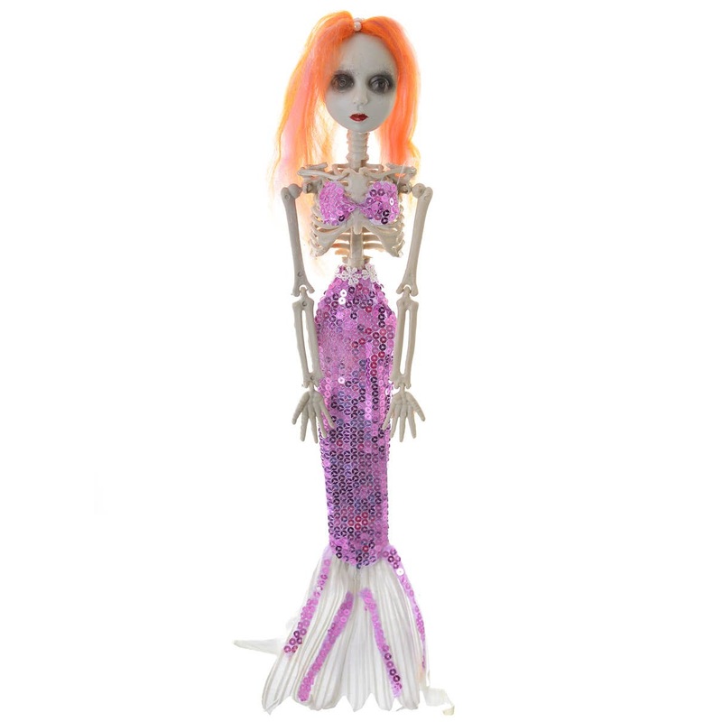 Creepy Purple Sequinned Mermaid Skeleton Halloween Decoration