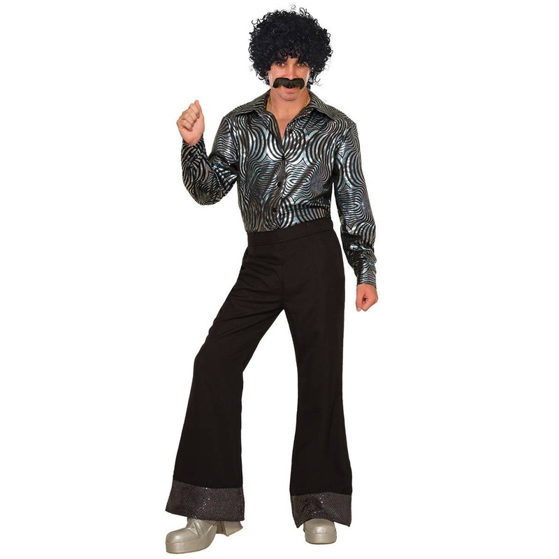 Disco Mens Flared Black 1970s Costume Pants