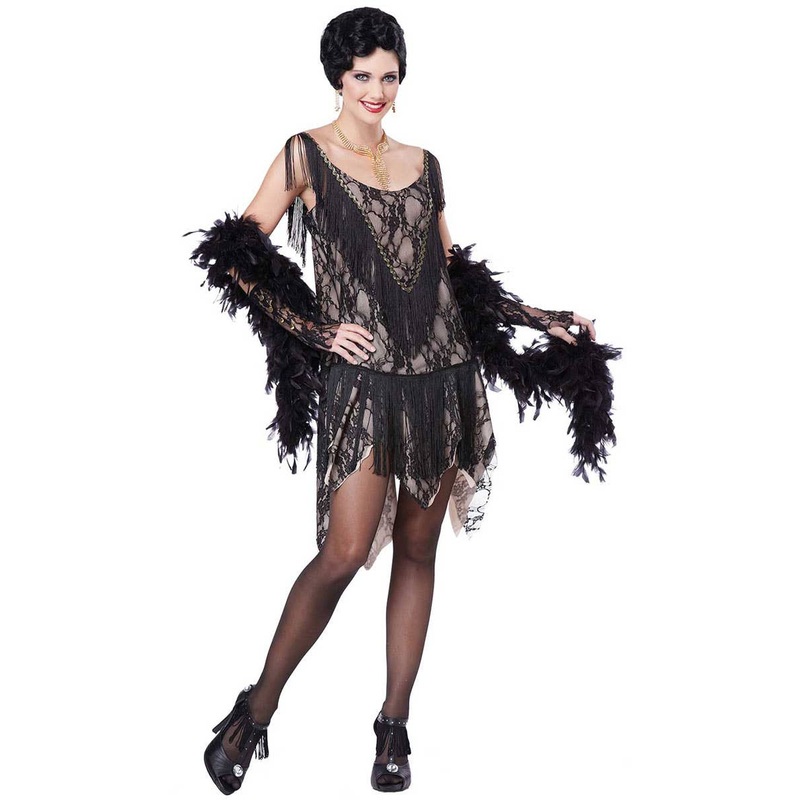 Gatsby Gal Womens Vintage Black Lace 1920s Flapper Costume
