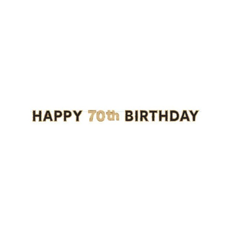 Happy 70th Birthday Black And Gold Banner
