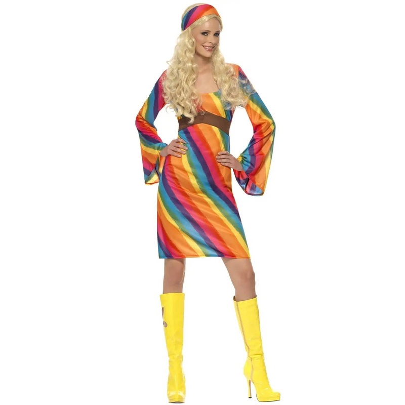 Rainbow Hippie Womens Plus Size 70s Costume
