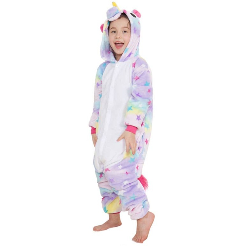 Rainbow Star Unicorn Girls Plush Onesie Costume