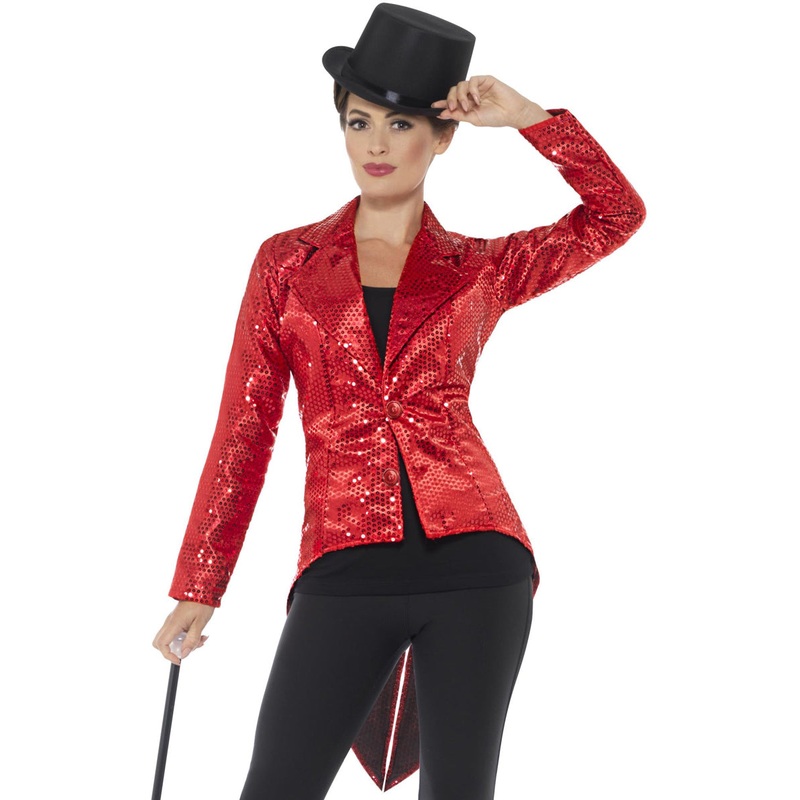 Showgirl Womens Red Sequin Tailcoat Costume Jacket