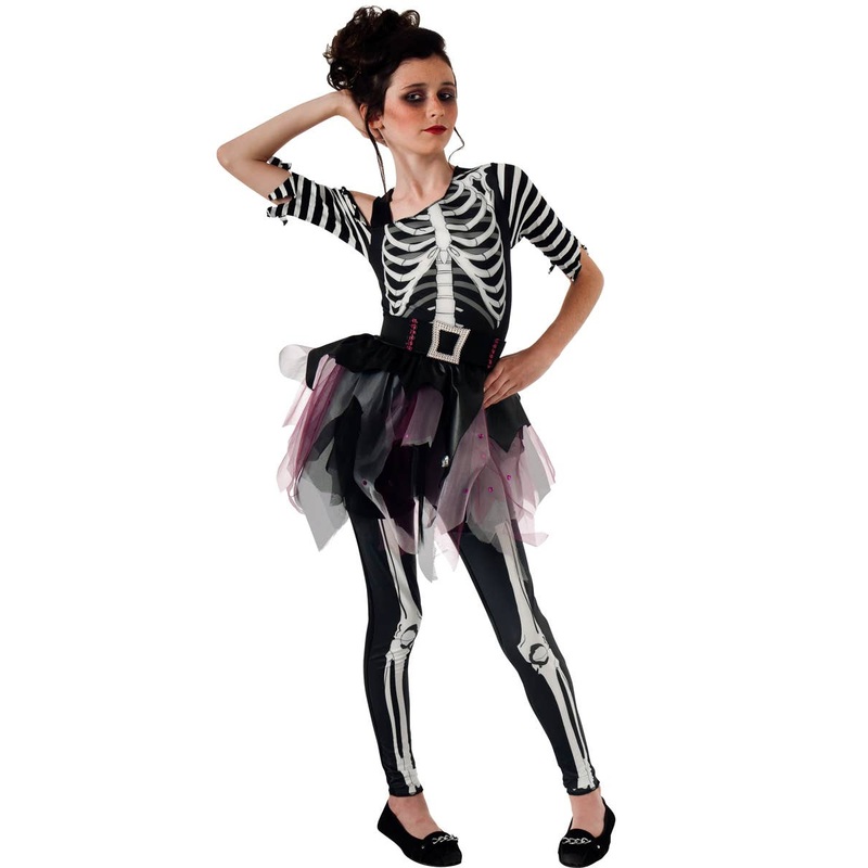 Skelee Ballerina Girls Halloween Fancy Dress Costume